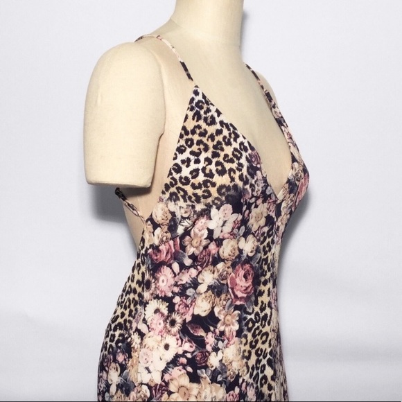 Floral Leopard Print Open Back Maxi Dress Size Large - Picture 7 of 8